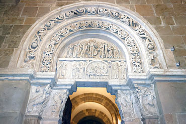 Narthex (porch) sculptures, 12th century Benedictine Abbey, UNESCO, Vezelay, Yonne, Burgundy, France