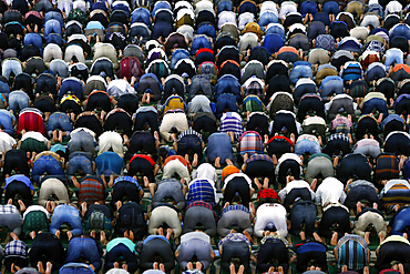 Al Akbar Surabaya National Mosque. Muslim men praying together at Friday prayer. Surabaya. Indonesia.