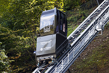 The new elevator of the thermal baths in Saint Gervais. It uses a wastewater-based system. Saint Gervais. France.