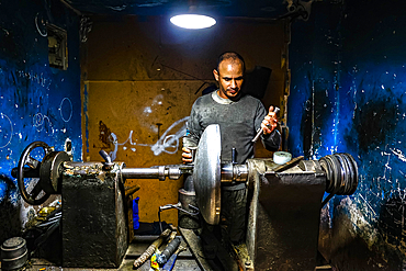 Craftsman at work in a workshop in Marrakesh, Morocco