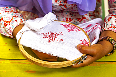 Embroidery workshop for local women run by the Maison de la Visitation Franciscan monastery, Tazert, Morocco.