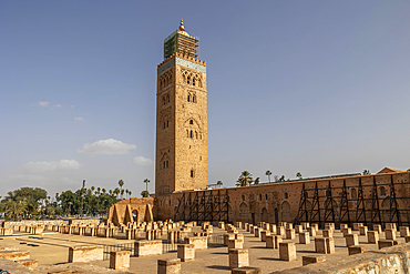 Koutoubia minaret and remains of the earlier mosque, Marrakesh, Morocco