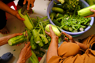 Thien Quang buddhist pagoda. Preparing a vegetarian meal. Tan Chau. Vietnam.