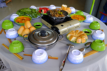 Thien Quang buddhist pagoda. Preparing a vegetarian meal. Tan Chau. Vietnam.