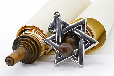 Judaism. Torah scroll with a Star of David. Jewish symbols.