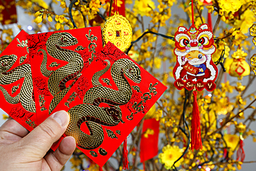 Red envelopes ( hongbao ) for Chinese and Vietnamese New Year celebration. Red color is a symbol of good luck.