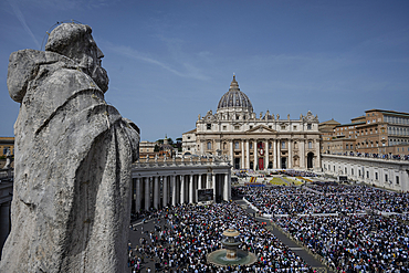 Cardinal Angelo Comastri presides over the Easter Mass as part of the Holy Week celebrations, at St Peter's square in the Vatican on April 20, 2025.