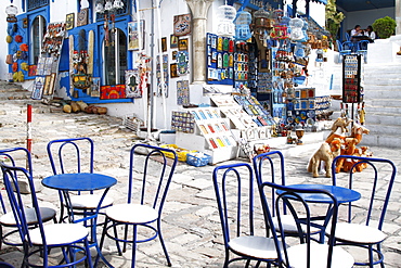 Cafe and souvenir shop, Sidi Bou Said, Tunisia, North Africa, Africa