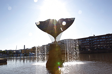 Aura River, Whale's Fin fountain, Turku, Western Finland, Finland, Scandinavia, Europe