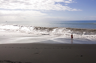 Man watching the ocean at Puerto de Tazacorte, La Palma, Canary Islands, Spain, Atlantic, Europe