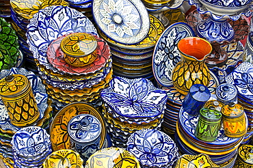 Colourful ceramics for sale, Safi, Morocco, North Africa, Africa