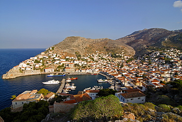 Small boats in the harbor of the island of Hydra, Greek Islands, Greece, Europe