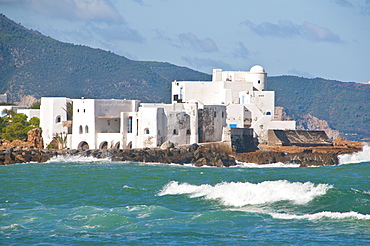 Old seaside fortress now functioning as a beach resort, Mediterranean coast, Tipasa, Algeria, North Africa, Africa