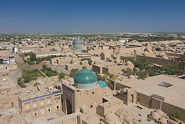 Overlooking the Mosques at Ichon Qala (Itchan Kala) Fortress, UNESCO World Heritage Site, Khiva, Uzbekistan, Central Asia