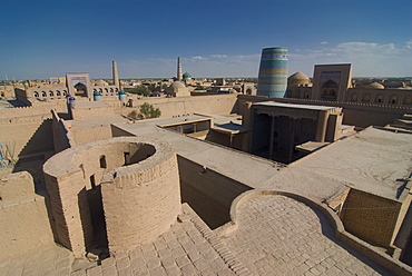 Overlooking the Mosques at Ichon Qala (Itchan Kala) Fortress, UNESCO World Heritage Site, Khiva, Uzbekistan, Central Asia