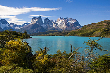 Lake Pehoe in the Torres del Paine National Park, Patagonia, Chile, South America 