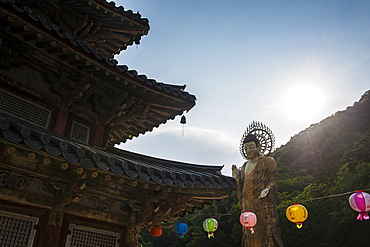 Backlit Golden Maitreya Statue, Beopjusa Temple Complex, South Korea, Asia