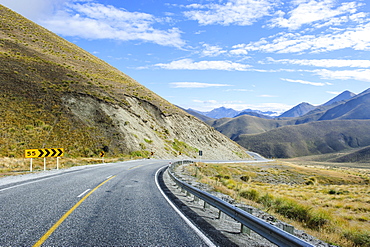 Beautiful scenery on the highway around the Lindis Pass, Otago, South Island, New Zealand, Pacific