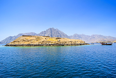 Telegraph Island in the Khor ash-sham fjord, Musandam, Oman, Middle East