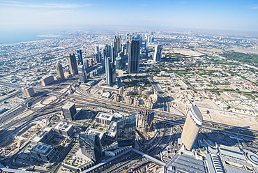 View over Dubai from Burj Khalifa, Dubai, United Arab Emirates, Middle East