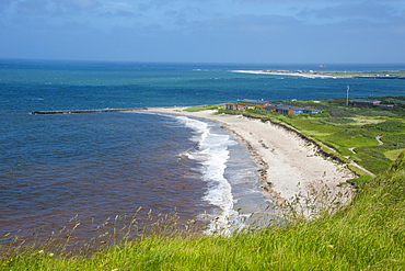 View over the long sandy beach of Heligoland, small German archipelago in the North Sea, Germany, Europe