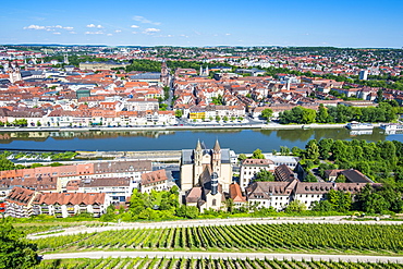 View over Wurzburg from Fortress Marienberg, Franconia, Bavaria, Germany, Europe