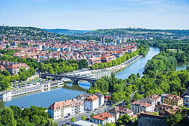 View over Wurzburg from Fortress Marienberg, Franconia, Bavaria, Germany, Europe