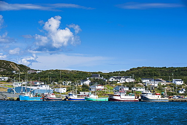 Little fishing boats in Marguerite Bay in St. Anthony, Newfoundland, Canada, North America