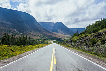 Straight Bonne Bay road on the east arm of the Gros Morne National Park, UNESCO World Heritage Site, Newfoundland, Canada, North America