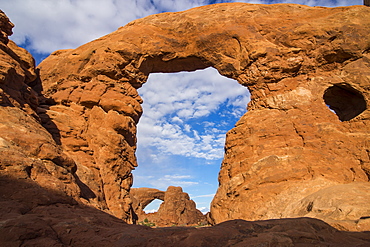 South Window Arch seen through Turret Arch, Arches National Park, Utah, United States of America, North America