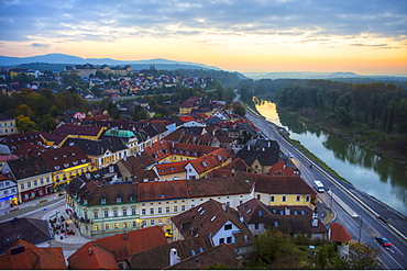 View over the town of Melk from the Melk Abbey, Benedictine abbey, Melk, Wachau Cultural Landscape UNESCO World Heritage Site, Danube, Wachau, Austria, Europe