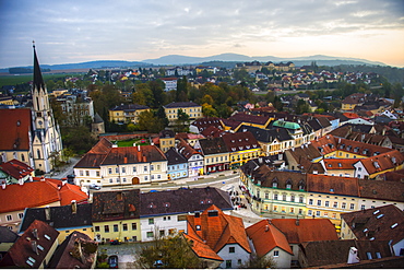 View over the town of Melk from the Melk Abbey, Benedictine Abbey, Melk, Wachau Cultural Landscape UNESCO World Heritage Site, Danube, Wachau, Austria, Europe