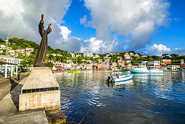 St. George's statue in the inner harbour of St. Georges, capital of Grenada, Windward Islands, West Indies, Caribbean, Central America