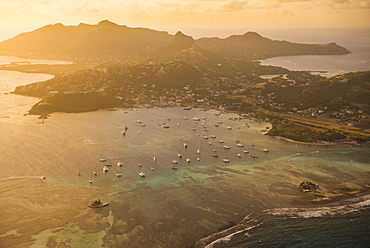 Aerial of Union Island at sunset, The Grenadines, St. Vincent and the Grenadines. Windward Islands, West Indies, Caribbean, Central America