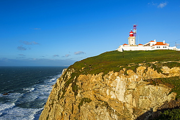 Lighthouse on the rocky cliffs of Europe´s most western point, Cabo da Roca, Portugal, Europe