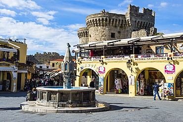 Medieval fountain at Hippokratous Square, the Medieval Old Town, UNESCO World Heritage Site, City of Rhodes, Rhodes, Dodecanese Islands, Greek Islands, Greece, Europe