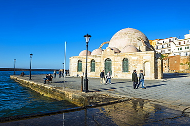 Mosque of the Janissaries, in the Venetian port of Chania, Crete, Greek Islands, Greece, Europe