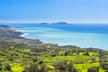 View over the south coast of Crete with its turquoise waters, Crete, Greek Islands, Greece, Europe