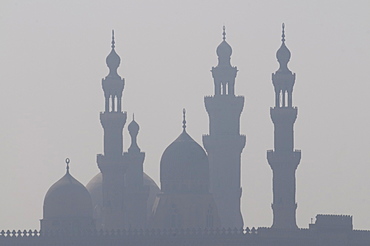 The minarets of the mosques of the old city in the smog, Cairo, Egypt, North Africa, Africa