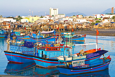 Colourful fishing boats at the habour of Nha Trang, Vietnam, Indochina, Southeast Asia, Asia