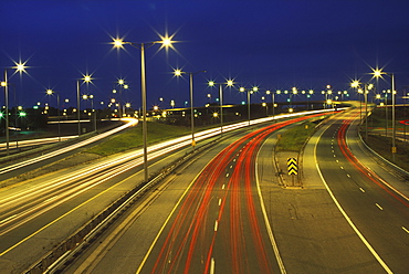 Overview of highway traffic at night, Niagara Falls, Ontario, Canada, North America