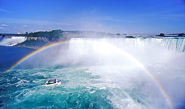 Rainbow over Maid of the Mist and Niagara Falls (Canadian Falls), Niagara Falls, Ontario, Canada, North America