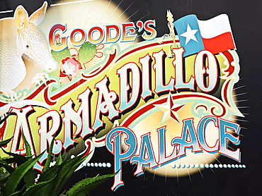 Sign for Armadillo Palace, a famous Houston BBQ restaurant, Houston, Texas, United States of America, North America