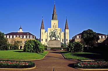 St. Louis Cathedral, Jackson Square and Cabildo, New Orleans, Louisiana, United States of America, North America