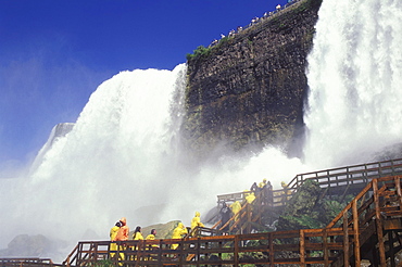 Cave of the Winds, tourists below the American Falls, the Hurricane Deck, Niagara Falls, New York State, United States of America, North America