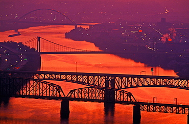 Bridges across the Monongahela River at dawn, Pittsburgh, Pennsylvania, United States of America, North America