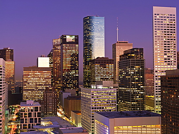 Skyline at at dawn, Houston, Texas, United States of America, North America