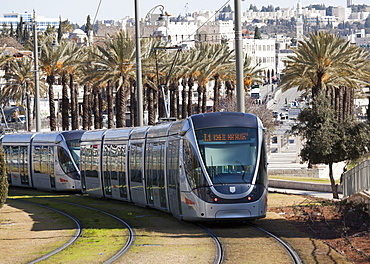 Light rail train, Jerusalem, Israel, Middle East