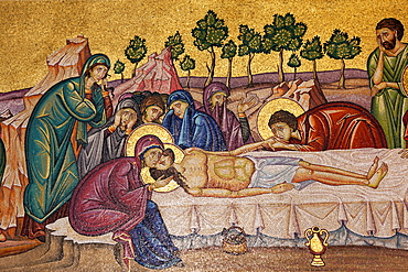 Mosaic artwork of the death of Jesus Christ, Church of the Holy Sepulchre, Jerusalem, Israel, Middle East