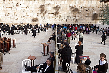 Wall segregating men and women at the Wailing Wall, Jerusalem, Israel, Middle East